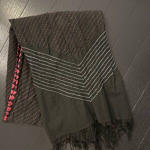 🩷 Maiwa “Bandhani” Hand died and woven cotton Black Scarf with Pink and White